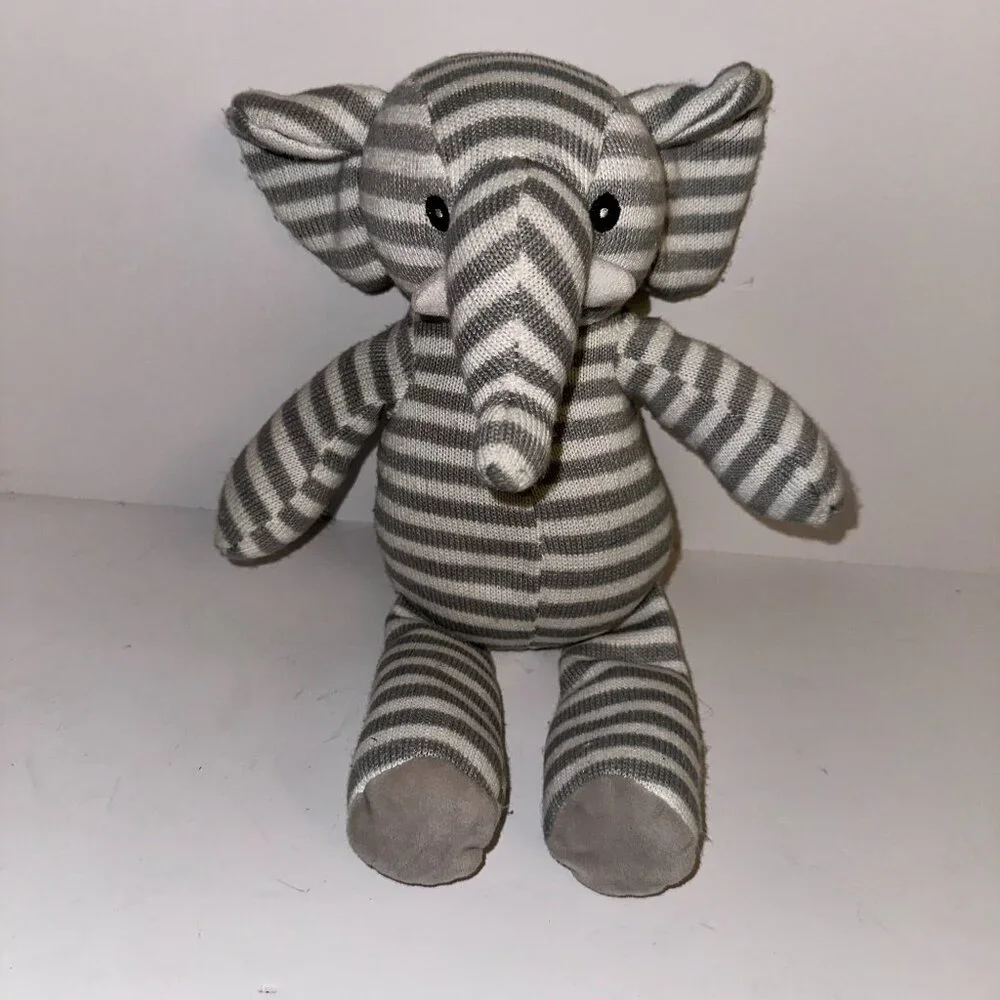 Kellytoy Gray White Stripe Sweater Plush Elephant Rattle Stuffed Animal lovey